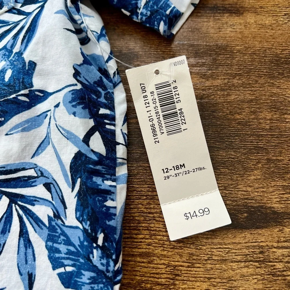 OLD NAVY NWT Blue Floral Button Down Shirt, 12-18 Month